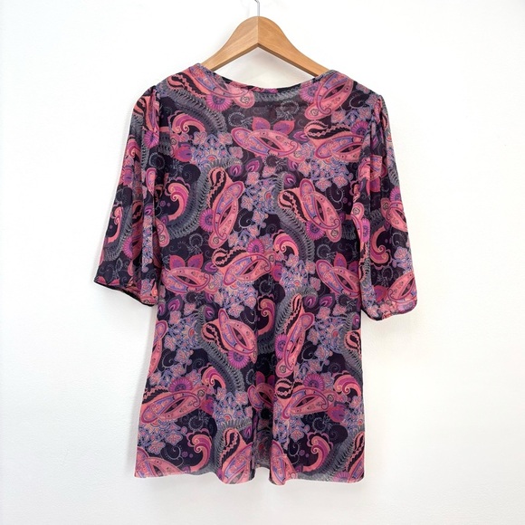 Anthropologie Daisy & Clover Mesh Paisley Floral Peasant Top Boho Multicolor XL - Picture 13 of 13